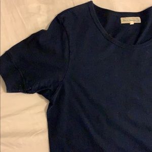 Mens Fitted Navy Swoop Neck Cotton T-Shirt